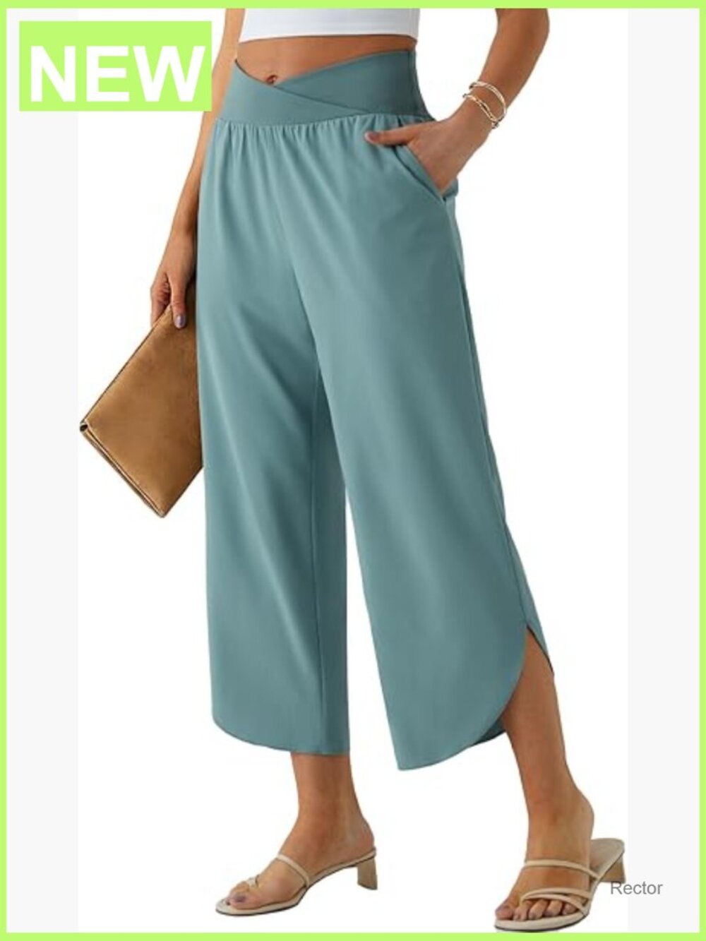 Wide Leg Capri Pants Crossover High Waist Palazzo with Pockets